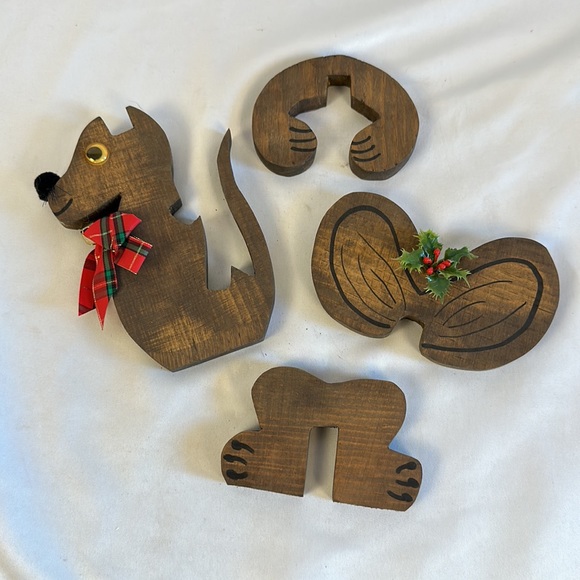 Vintage Christmas Puzzle Piece Wooden Mouse Holiday Decor - Picture 10 of 10